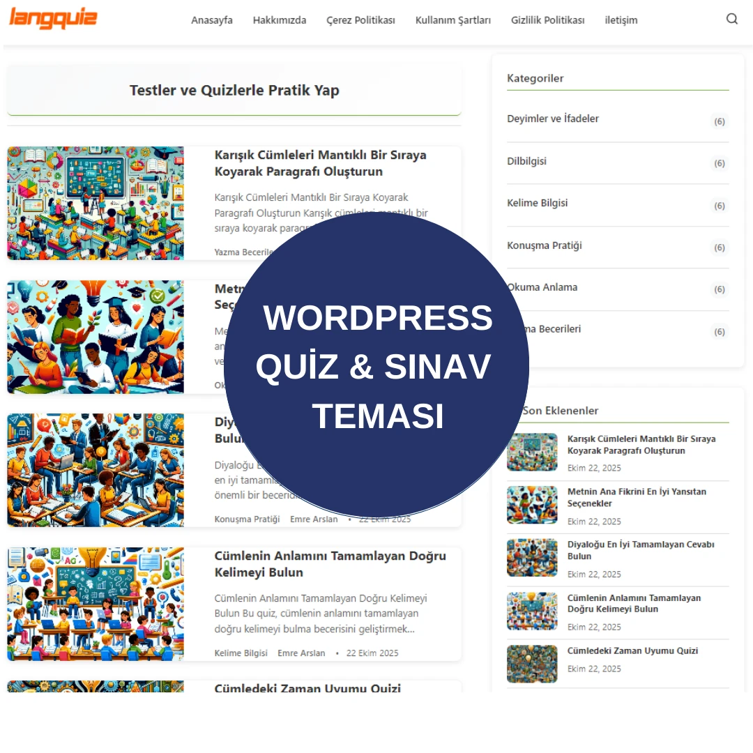 Quiz & Sınav WordPress Teması
